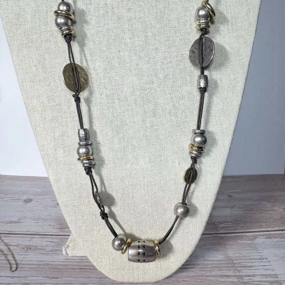 Chico’s Mixed Metal Gold Silver Bohemian Chunky Beaded Long Necklace 30”